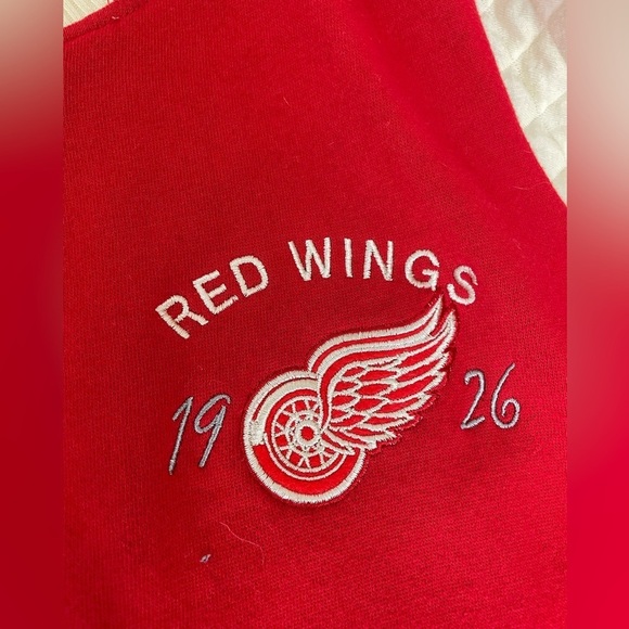 Detroit Red Wings old Time Hockey Red and White Varsity Jacket - Picture 7 of 12
